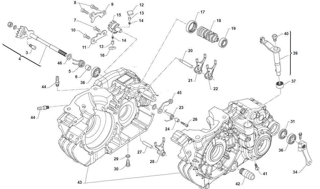 Motoren TM Ersatzteile KZ R2 / R3,Kurbelgeh�use - Schaltung KZ R2 / R3